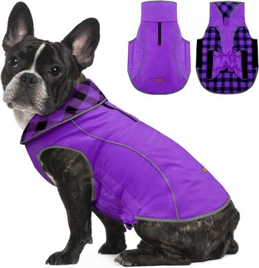 Зимова вітрозахисна куртка для собак з отвором для шлейки, класичний жилет в клітку, водонепроникна куртка для собак, зимова теплий одяг для домашніх тварин, фіолетовий колір (окружність грудей 31-46 см, спинка 29 см) фіолетовий