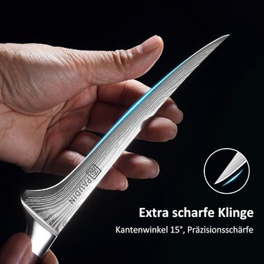 Ніж сантоку PAUDIN з дамаської сталі, 13 см - професійний кухонний ніж для кухні, надзвичайно гострий, з високоякісної нержавіючої сталі та ергономічною ручкою G10 (рибний ніж 18 см)