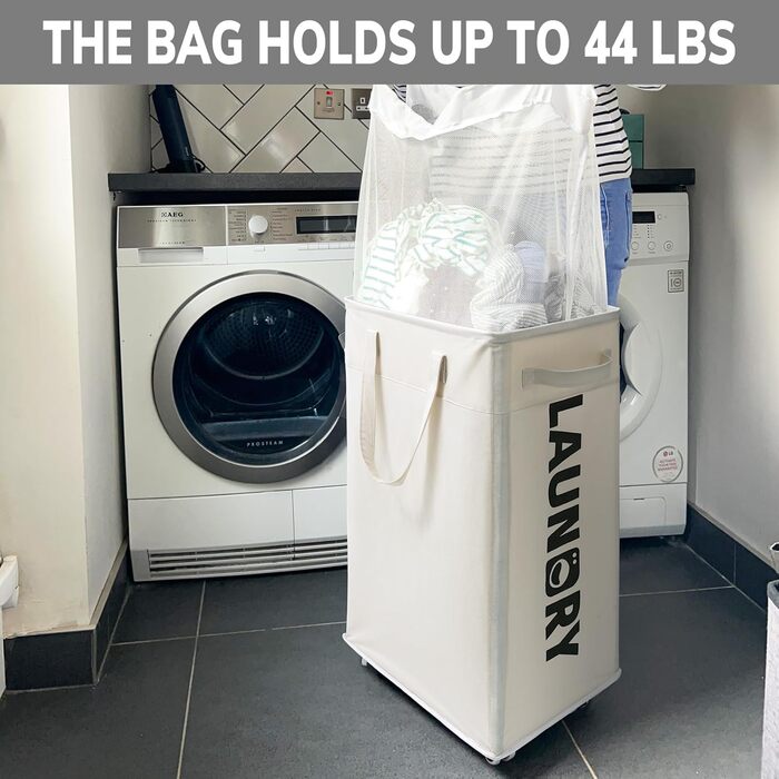 Кошик для білизни на колесах Goodpick, сірий, 75 л, знімний мішок для прання, 1 шт.