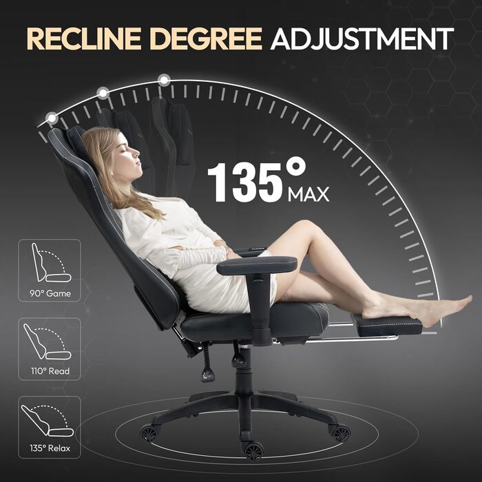 Ігровий крісло Dowinx з масажем та підігрівом, дихаюча спинка, регульована підставка для ніг, підтримка спини та шиї, чорно-білий