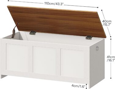 HOOBRO Лавка з ящиком для іграшок, 100 см, білий + натуральне дерево, з безпечним шарніром, для передпокою