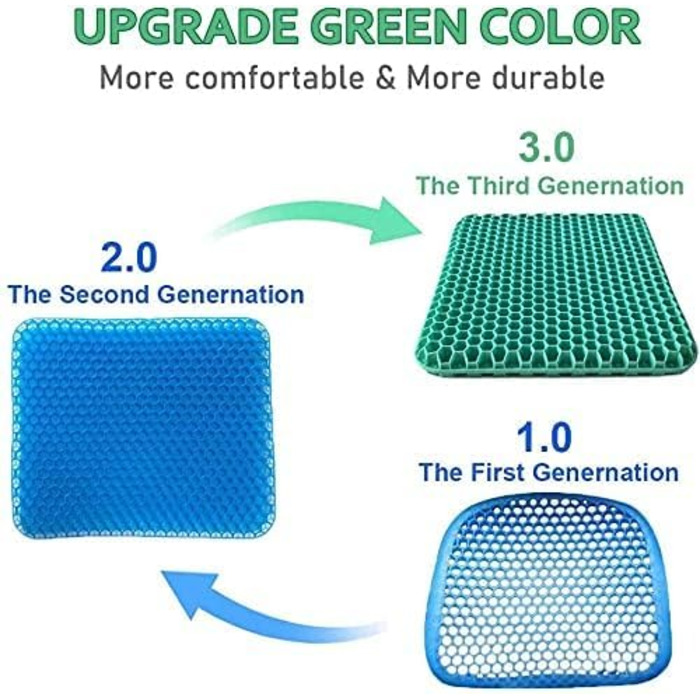 Ортопедична гелева подушка на стілець для офісу, авто та інвалідних візків, м'яка з антиковзаючим чохлом (Зелений, 43x39x4 см)