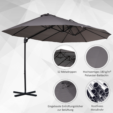 Консольна парасолька Outsunny Double Parasol з регульованою садовою парасолькою Sunshade Metal Dark Grey 440 x 270 x 250 см | Аосом