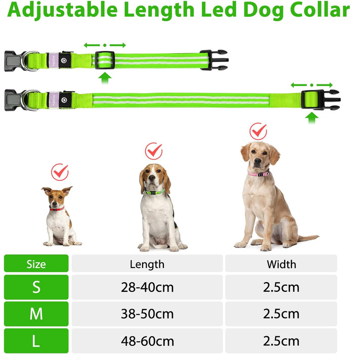 Світлодіодний нашийник для собак PcEoTllar, водонепроникний, миготливий, зелений - L
