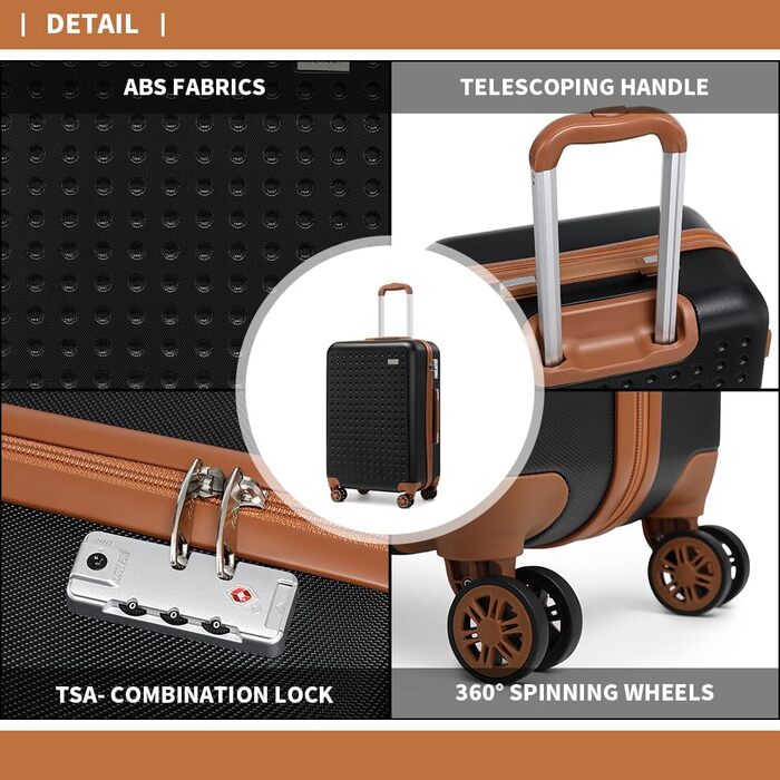 Чохол-валіза KONO, 57x38x24 см, 20 дюймів, ABS, TSA-замок, чорний