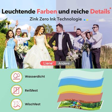 Liene Pearl K100 Міні-фотопринтер для смартфонів: миттєвий друк, Bluetooth 5.0, сумісний з iOS та Android, 5 листів Zink паперу в комплекті (білий)