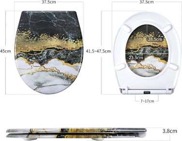 Кришка для унітазу з автоматичним опусканням, з мотивом, з функцією швидкого зняття, кріплення зверху, з Duroplast (UF81950) A Marmor