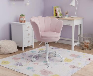 Дитячий стіл-крісло регульоване, поворотне, з м'якою оббивкою з велюру, квітка, зручне офісне крісло для дівчаток, рожеве