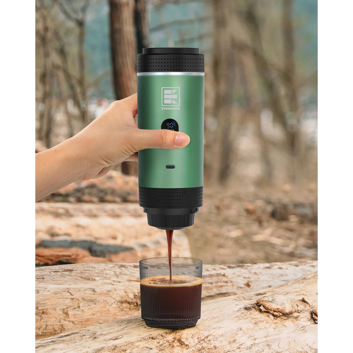 Портативна електрична кавомашина Everange для еспресо, приготування кави з меленої кави та капсул NS, зелена з LCD-дисплеєм