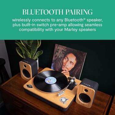Вініловий програвач House of Marley Stir It Up Wireless Bluetooth, екологічний, 33/45 об/хв, з передпідсилювачем, головкою Audio-Technica, корпус з бамбука