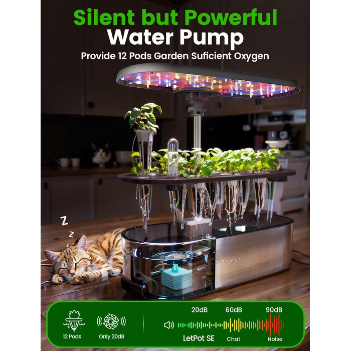 LETPOT LPH-SE: Система гідропоніки WiFi для вирощування трав, 12 капсул, внутрішній сад з LED-підсвічуванням 24W, 5.5L резервуар, автоматичний таймер