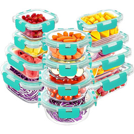 Набір контейнерів Verones 24 шт. з кришкою, зелені, скляні, для зберігання їжі, герметичні, стійкі до заморожування та миття в посудомийній машині