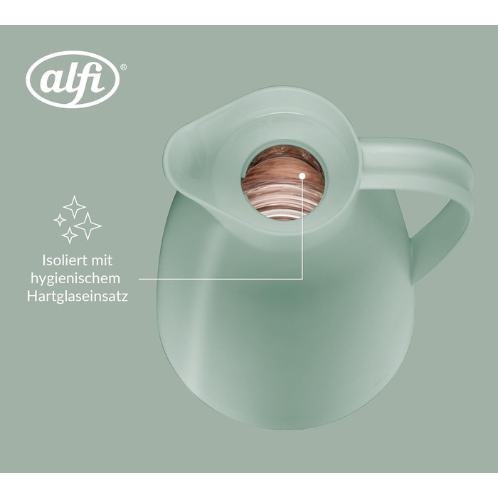 Термос Alfi ECO 1.0л з термоізоляційним скляним вкладишем, кришкою з поворотним механізмом та зручною кнопкою, для зручного наливання однією рукою, ідеальний для кави та чаю, BPA Free (М'ятно-зелений)