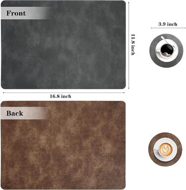 Набори серветок Pixieora для столу (4 шт.) з екошкіри, миючі, з підставками під тарілки, сірий та світло-коричневий кольори