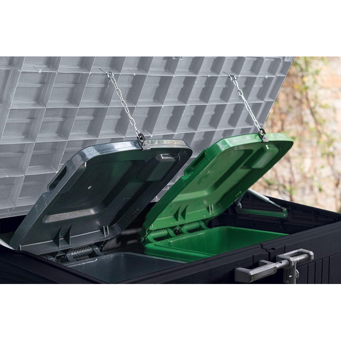 Keter Store it Out Nova пластиковий сарай для саду, 132x71,5x113,5 см, 880 л, темно-сірий, для 2x120 л сміттєвих баків, вуличний, водостійкий, з можливістю замикання