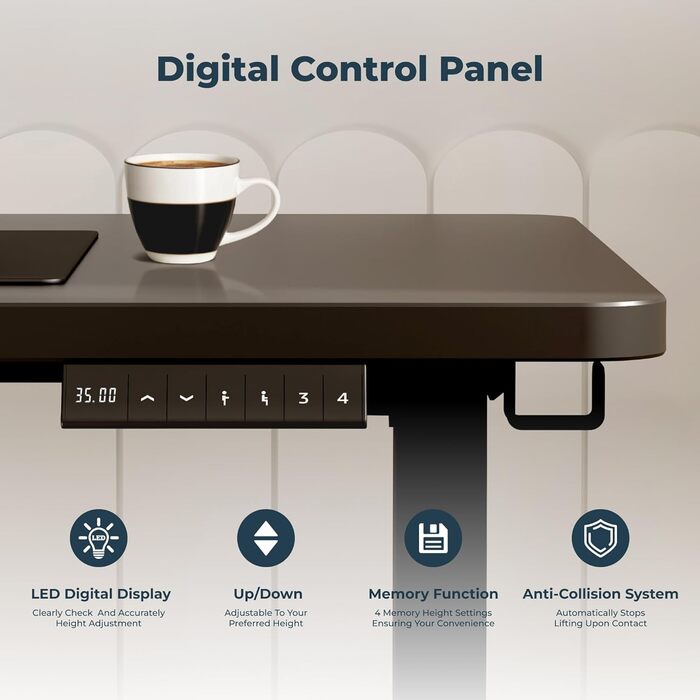 Регульований стіл для стоячи та сидячи, електричний, 140x61 см, чорний, для дому та офісу