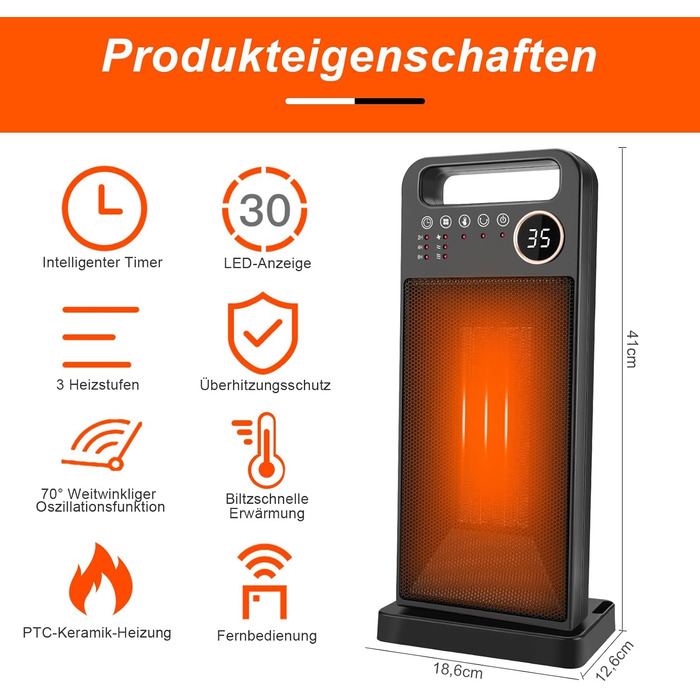 Керамічний обігрівач 2000W з пультом та таймером, електрообігрівач для офісу, кімнати, вітальні, захист від перегріву, 3 режими