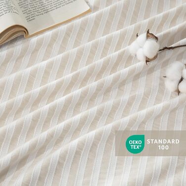 Набір постільної білизни SOULFUL 200x200, бавовна, смужка, жаккард, бавовна преміум-якість, сертифікат Öko-Tex 100, джинсовий блакитний (льон-сірий & білий), 2 шт. 40x80 см