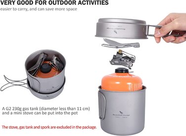 Набір посуду iBasingo Titan Becher Pfannen Set: 1100мл та 300мл для кемпінгу, туризму та пікніків. Легкий та компактний посуд з нержавіючої сталі з ручками-складанням. Набір для однієї людини Ti2053C