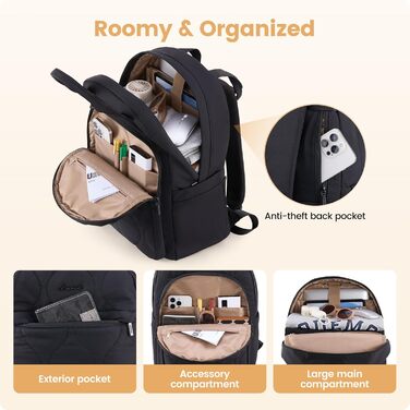 LOVEVOOK Рюкзак для жінок, рюкзак для ноутбука, шкільний рюкзак для підлітків, легкий рюкзак з м'якою підкладкою, велика робоча сумка для навчання, рюкзак на день, елегантний для університету та подорожей (B-глибокий чорний, 15.6 дюймів)