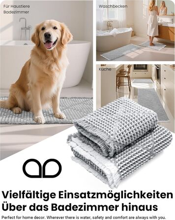 Набір килимків для ванної кімнати 2 шт. Boho стиль, сірий колір, 51x120 см + 46x77 см, нековзкі, для ванної та пральні