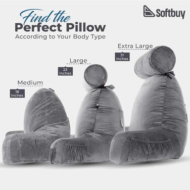 Велике читальне крісло-подушка Softbuy 78,7 см з підголовником, регульована XL-подушка для ліжка, м'яке крісло для дорослих з підлокітниками, ідеально для читання та відпочинку, велике (середнє)