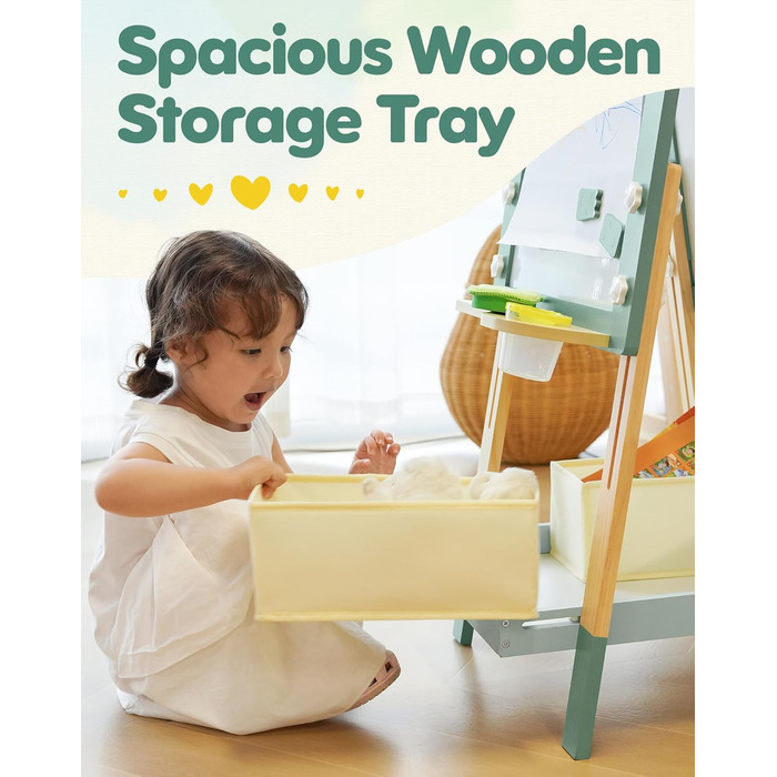 Мольберт для малювання ROBOTIME Alligator – 3-в-1, регульована висота, дерев'яний мольберт з магнітною дошкою, крейдяною дошкою та держателем для рулонів паперу, дитяча арт-станція для хлопчиків та дівчаток