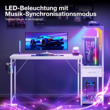 Ігровий стіл Coleshome з LED-підсвічуванням 120x48 см, з шухлядами та полицею, обертовий, з тримачем для навушників, карбонове волокно