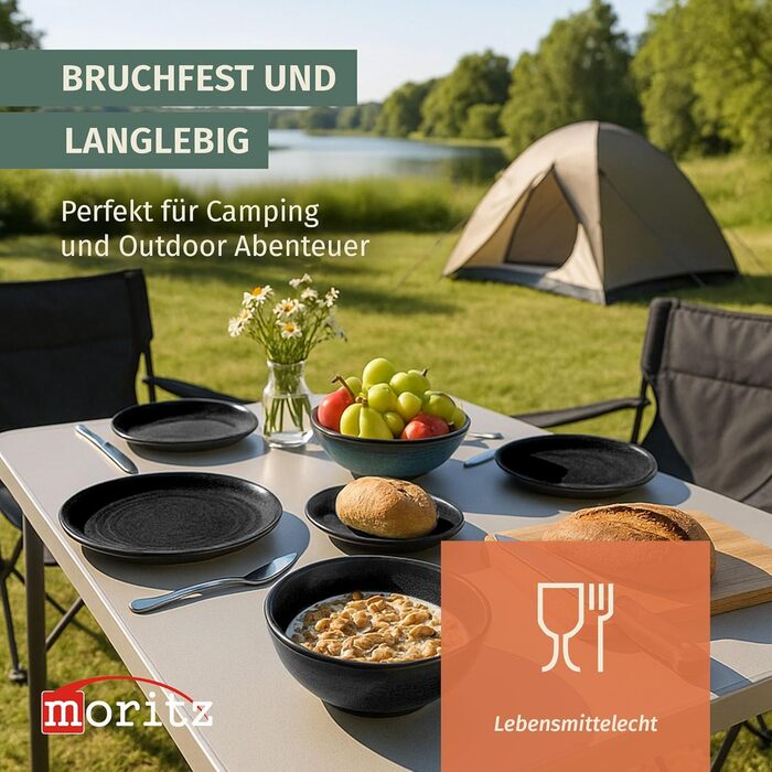Набір посуду для кемпінгу Melamin Stone на 4 особи (16 предметів): тарілки, чашки, келихи