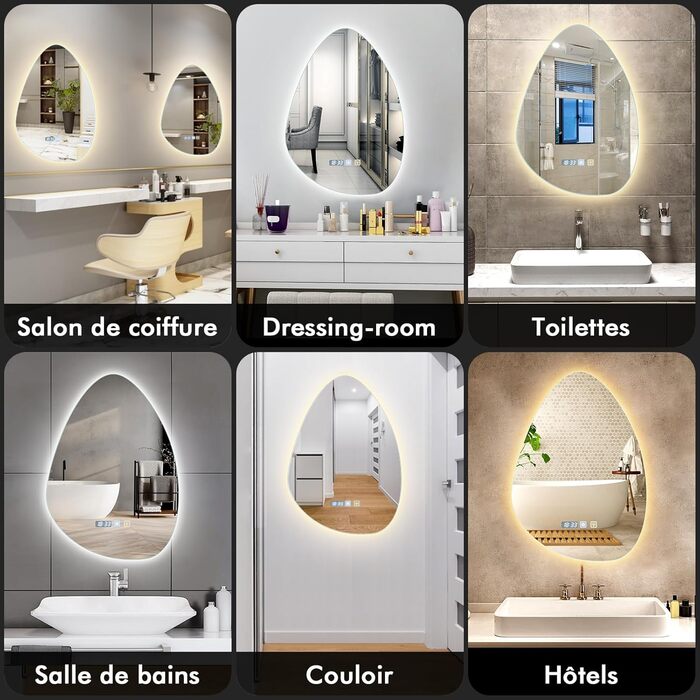 Дзеркало для ванної кімнати Worshow з підсвіткою 50x70 см: LED, регулювання яскравості, протитуманне покриття, 3 режими, таймер, пам'ять, сенсорне управління