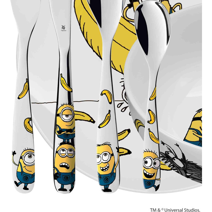 Набір дитячого посуду Minions WMF Cromargan, 6 предметів, з нержавіючої сталі, від 3 років, без гравію, придатний для миття в посудомийній машині