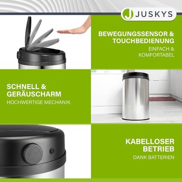 Відро для сміття Juskys з датчиком руху, 30 л, сріблястого кольору - нержавіюча сталь, з кришкою-кліпсою для пакетів