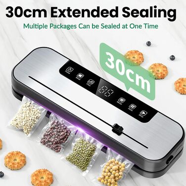 Вакууматор для продуктів 6-в-1, професійний автоматичний вакуумний пакувальник з різаком, цифровим таймером та набором з 50 пакетів і шланга, 75КПа