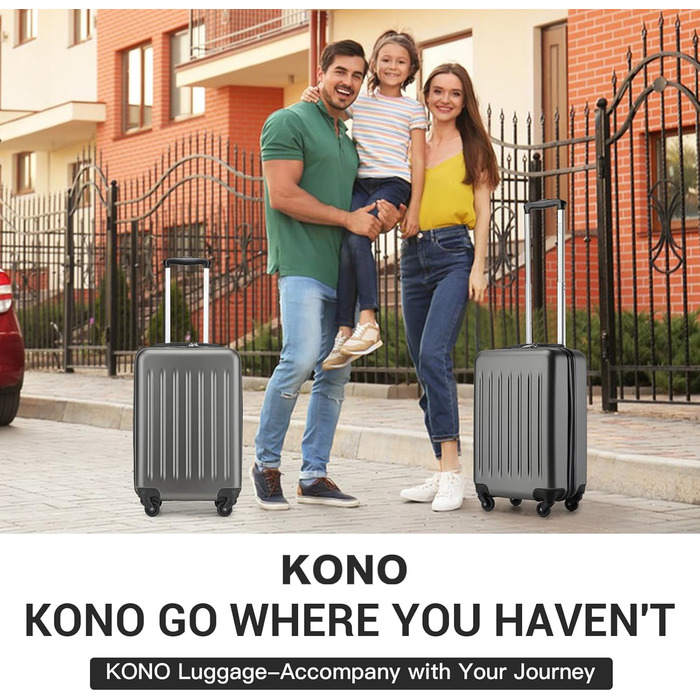 Чохол-валіза KONO, 55 см, сірий, 20 дюймів, валіза на коліщатках, ручна поклажа