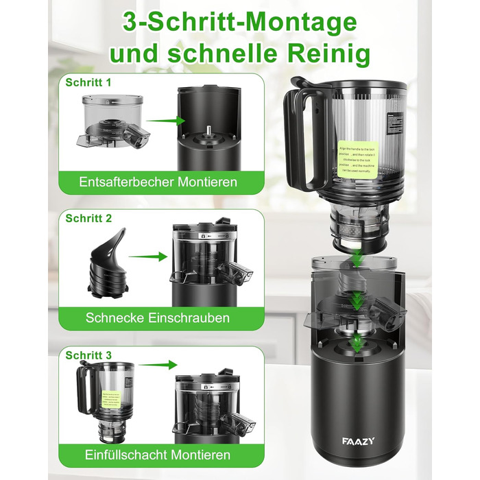 Електричний соковитискач для цілих овочів та фруктів, 130 мм, з широкою подачею, легкий у чищенні, чорний