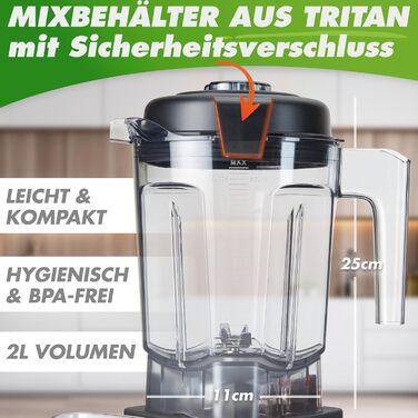 Високопродуктивний блендер NUTRI-BLENDER MAX 2000 Вт, 2 л Tritan, без бісфенолу А, 9 рівнів, цифровий таймер, книга рецептів