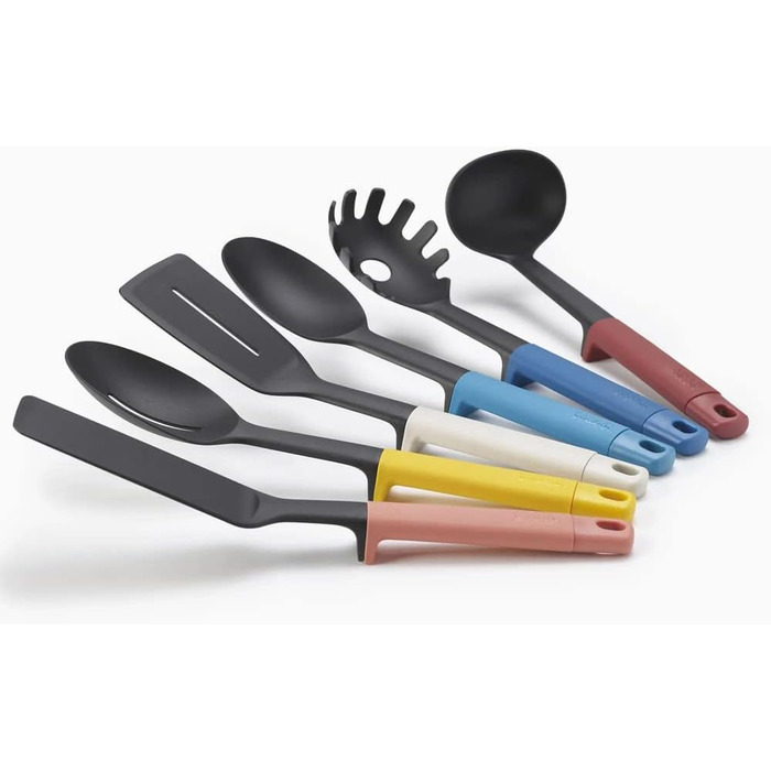 Набір кухонних помічників Joseph Joseph Elevate, 6 предметів з поворотним підставкою, ергономічні силіконові ручки, антипригарне покриття (Блок, Синій/Червоний/Білий)