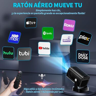 Beamer 4K: Міні проєктор Full HD 1080P з Wi-Fi 6, Bluetooth 5.2 та Android. Поворотний на 270°, з автокорекцією Keystone, для PC/HDMI/USB. В комплекті миша та пульт, білий.