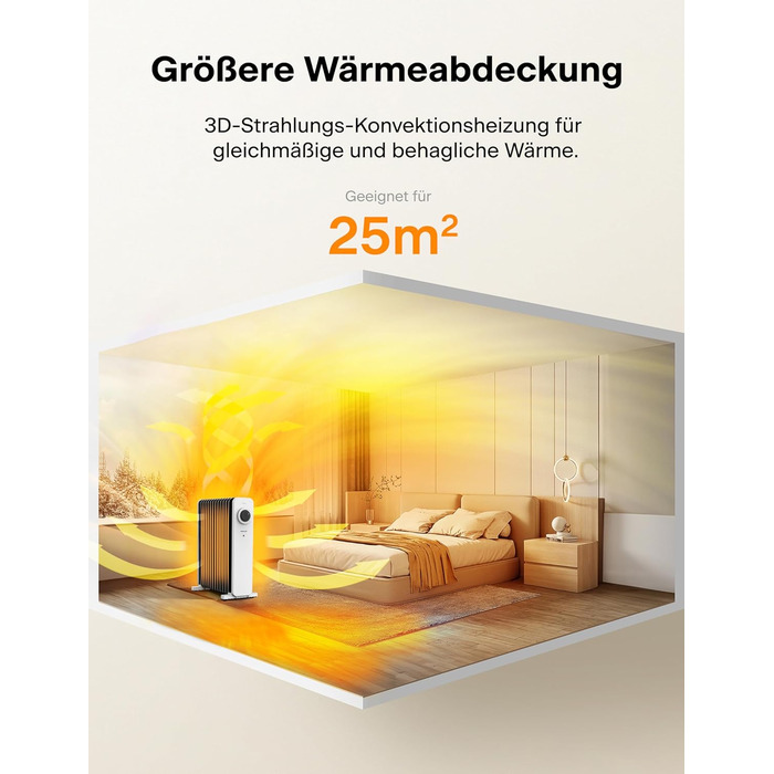 Масляний радіатор PELONIS 2500 Вт, масляний радіатор енергозберігаючий 13 ребер з термостатом і 3 рівнями потужності, електричний обігрівач із захистом від перегріву для спальні, офісу, вітальні