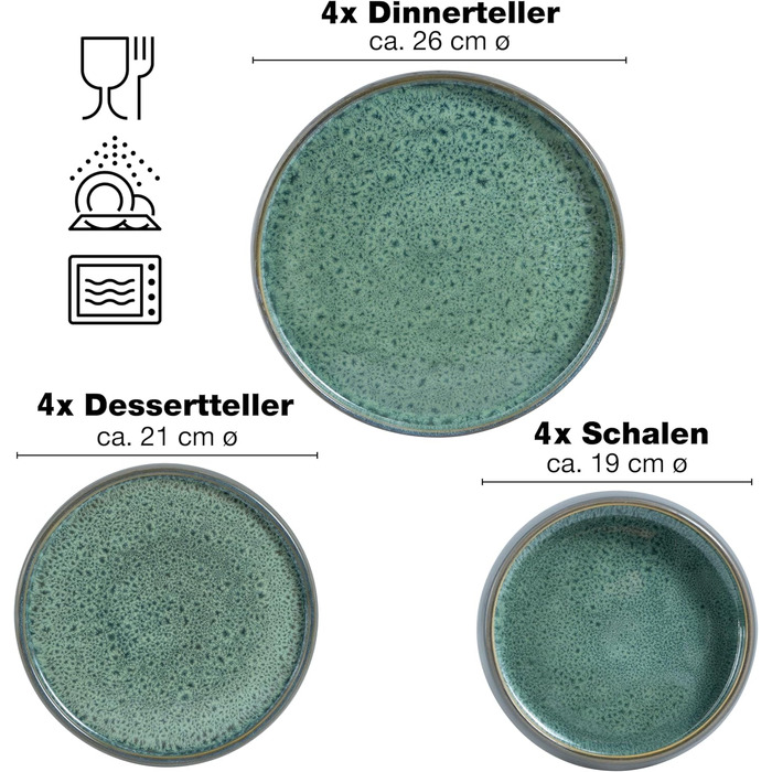 Набір тарілок з кераміки Moritz & Moritz SOLID 21 см - Десерт/Торт/Сніданок (зелений)