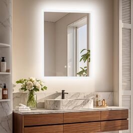 Дзеркало для ванної кімнати LUVODI з підсвічуванням 40x50 см: регульоване LED дзеркало з 3 кольорами світла, сенсорне керування, антизапарник, водонепроникне, настінне, горизонтальне/вертикальне встановлення (80x60 см)