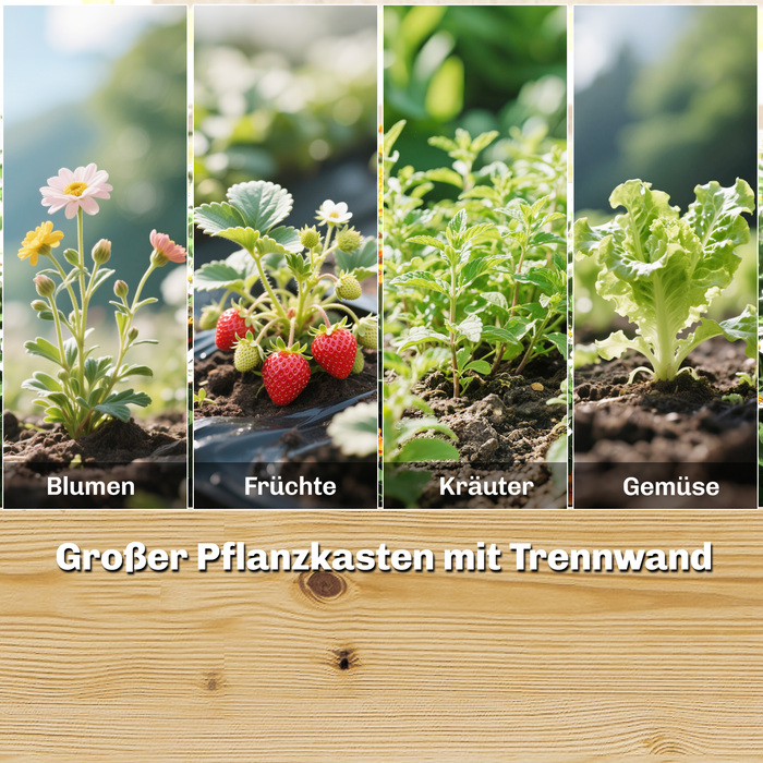 Підвищене грядка з шпалером, дерев'яний ящик для квітів з 3 перегородками та відкритим дном, розміром 240 x 125 x 102 см, з натурального дерева.