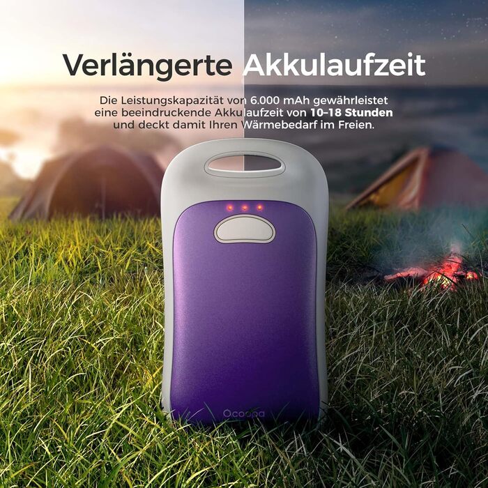 Електричні грілки для рук OCOOPA, 2 шт., водонепроникні IP45, ергономічні, 18 годин тепла, портативні, для активного відпочинку, гольфу, кемпінгу, міста (лавандово-фіолетовий)