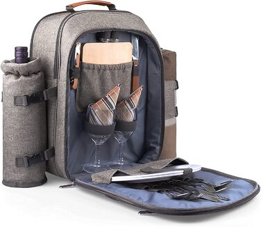 Набір для пікніка Sunflora з ізольованим контейнером та ковдрою, пікніковий кошик для кемпінгу та відпочинку на природі (Блакитний та смужки) Блакитний та смужки (Бежевий, на 2 особи)