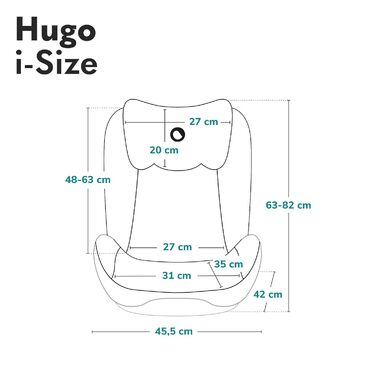 Дитяче автокрісло LIONELO HUGO I-SIZE, група 2 3, від 100-150 см, установка ISOFIX, регульований підголівник, піна з ефектом пам'яті, бічний захист, зручні підлокітники чорно-сірий