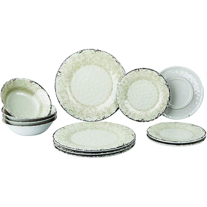 Набір посуду Gimex з 12 предметів Stone Line Sand Azur або кемпінговий посуд з протиковзким меламіном (піском)