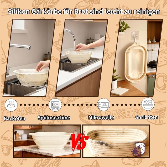 Набір для приготування закваски Daity: 12 предметів для випікання хліба, з підігрівачем, овальний гніт для підйому тіста 28см з силікону, для початківців та професіоналів