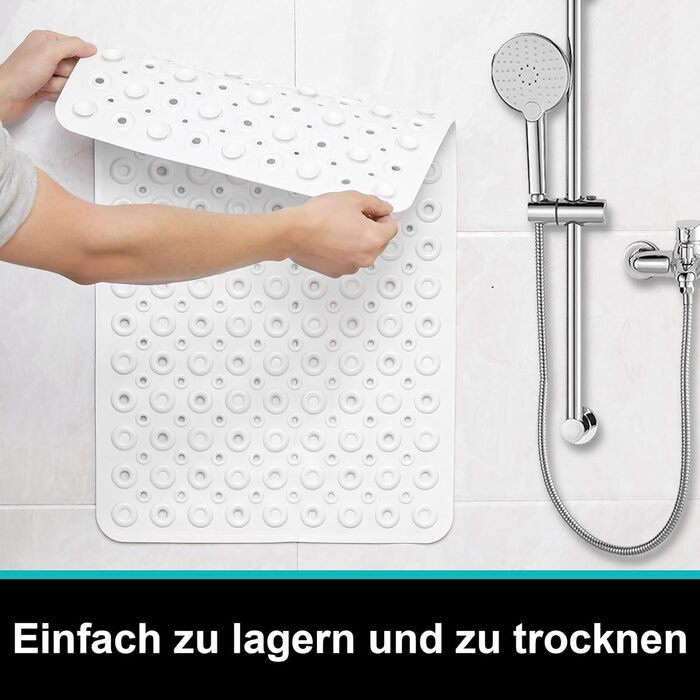 Нековзний килимок для ванної 70x40 см, стійкий до цвілі, можна прати в пральній машині, без BPA та латексу (білий)