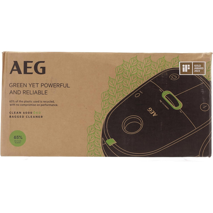 Пилосос AEG CLEAN 6000 AB61C1OKO ECO / високе всмоктування / додаткові насадки / XL колеса / телескопічна трубка з нержавіючої сталі / 65 переробленого матеріалу / кабель 12 м / 750 Вт / аксесуари / сірий перероблений чорний матовий