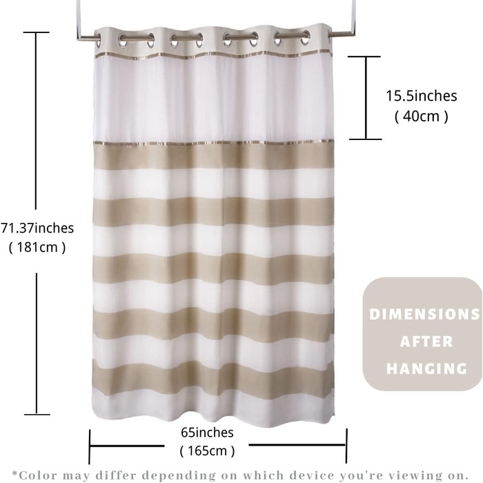 Тканинна шторка для душу з магнітами Snap Liner, 180x200 см (Бежева, H181.3 x B165.1 см, 1 шт.)